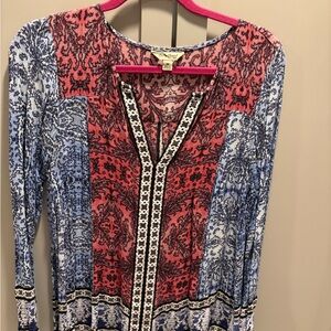 Lucky Brand Red and Blue Patterned Blouse